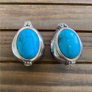 Premier Clip-On Turquoise Look Statement Silver Tone Earrings